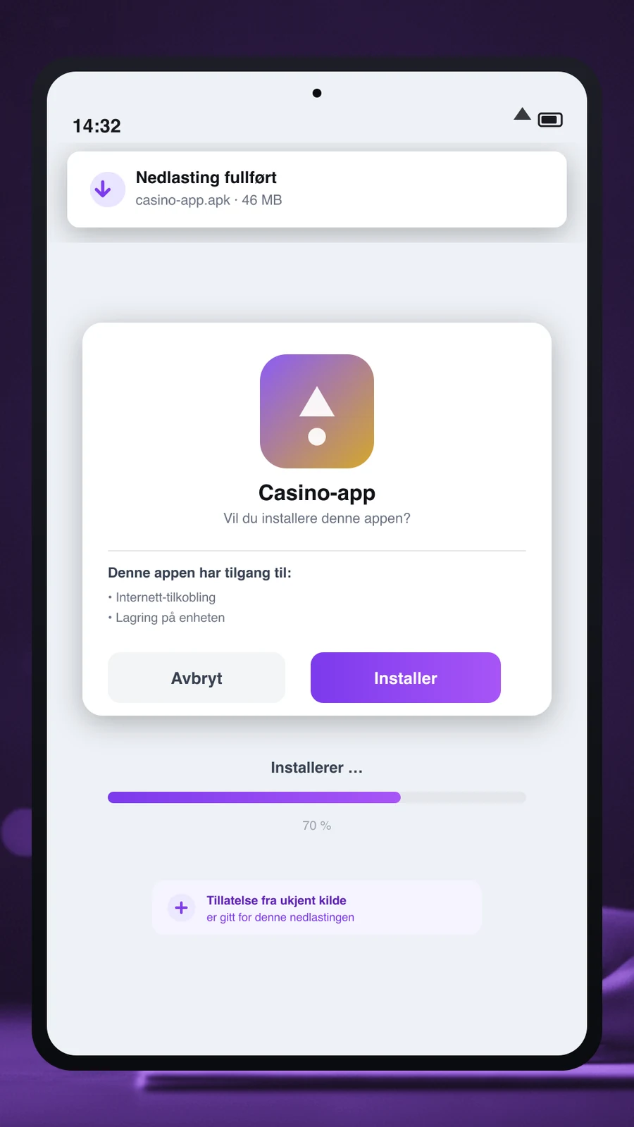 Steg-for-steg-skjermbilde som viser installasjon av Casino Days-appen på Android